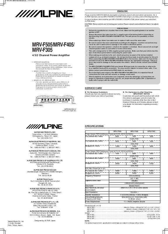 Guide utilisation ALPINE MRV-F305  de la marque ALPINE