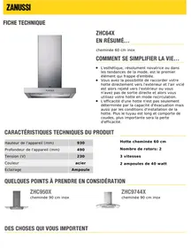ZANUSSI ZHC64X  - BROCHURE - Hottes de cuisine
