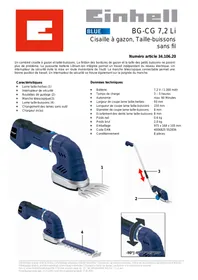 EINHELL BG-CG 7.2 LI - Outils de jardinage