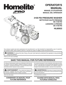 Notice HOMELITE HL80923 Nettoyeur haute pression