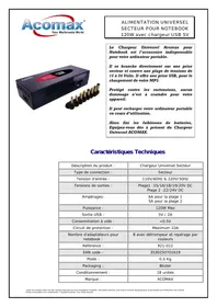 ACOMAX CHARGEUR UNIVERSEL SECTEUR - Chargeur