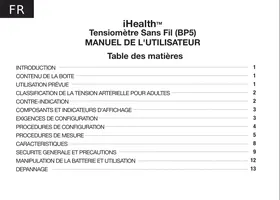 Notice IHEALTH TENSIO CONN BP5 Tensiomètre