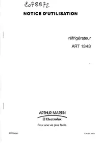 Notice ARTHUR MARTIN ART1343 Réfrigérateur