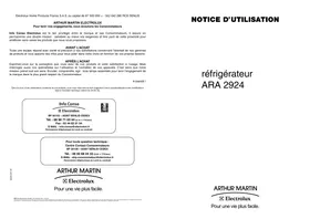Notice ARTHUR MARTIN ARA 2924 Réfrigérateur