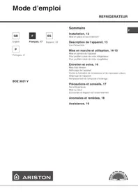 Notice ARISTON BOZ 3031V Réfrigérateur