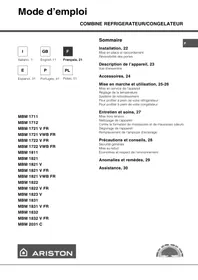 Notice ARISTON MBM 1811 F Réfrigérateur congélateur combiné