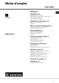 Notice ARISTON AVSL 100 BLANC Machine à laver