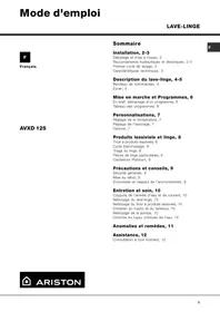 Notice ARISTON AVXD 125 Machine à laver