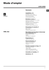 Notice HOTPOINT WML922B FR Lave-linge