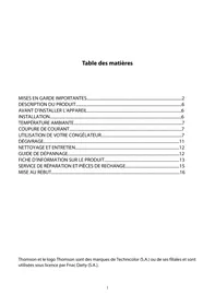 Notice THOMSON TCH153E Congélateur