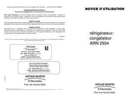 Notice ARTHUR MARTIN ARN 2934 Réfrigérateur