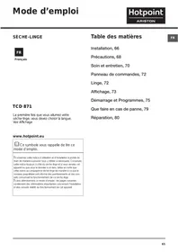 Notice HOTPOINT TCD 871 6HY1 EU Sèche-linge