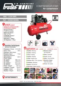 Notice PRODIF VC3551503ML 150 L 3 CV Compresseur
