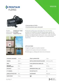 Notice FLOTEC GARDENJET 1500 - N4176960 Pompe arrosage manuelle