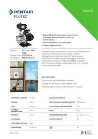 Notice FLOTEC AUTOJET INOX 1600 Pompe arrosage automatique