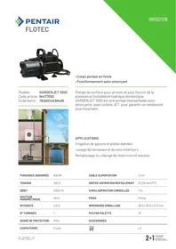 Notice FLOTEC GARDENJET 1000 3300 L/H Pompe arrosage manuelle