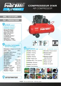 Notice PRODIF FM035210200 - 200 L 5.5 CV Compresseur d'atelier