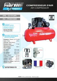 Notice PRODIF FF035310200 - 270 L 5.5 CV Compresseur d'atelier