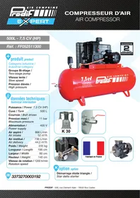Notice PRODIF FF052511300 500 L 7.5 CV Compresseur d'atelier