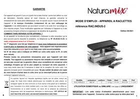 Notice Naturamix RAC.INDUS2 Appareil à raclette