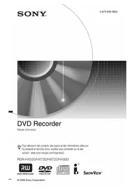 Notice SONY RDRHX720 Enregistreur DVD