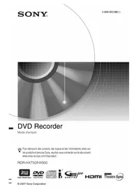 Notice SONY RDRHX750 Enregistreur DVD