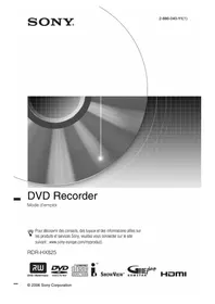 Notice SONY RDRHX825 Enregistreur DVD
