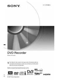 Notice SONY RDRHXD970 Enregistreur DVD