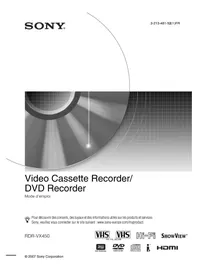 Notice SONY RDRVX450 Enregistreur DVD