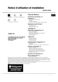 Notice HOTPOINT-ARISTON TCD 851 XB K EU Sèche-linge