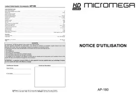 Notice Micromega AP 180 Recepteur