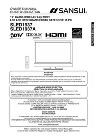 Notice SANSUI SLED1937 Téléviseur