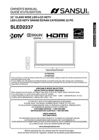 Notice SANSUI SLED2237 Téléviseur