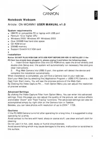 Notice Canyon CNPWCAMN1 Webcam