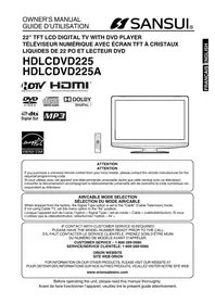 Notice SANSUI HDLCDVD225 Téléviseur