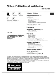 Notice HOTPOINT TCD 833 6PZ1 Sèche-linge