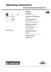 Notice HOTPOINT-ARISTON BC 312 ANI Lodówka