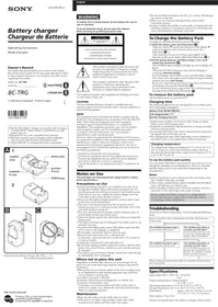 Notice SONY BCTRG Chargeur de batterie