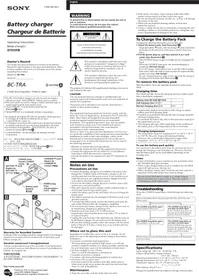 Notice SONY BCTRA Chargeur de batterie