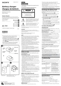 Notice SONY BCTR1 Chargeur de batterie
