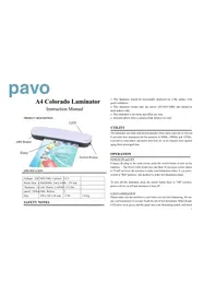 Notice Pavo COLORADO Machine à laminer