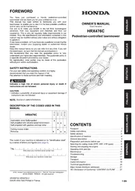 Notice Honda HRX476C Grasmaaier
