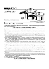 Notice Presto 01264 Casserole