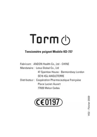 Notice TORM KD737 Tensiomètre