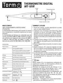 Notice TORM MT101R Thermomètre