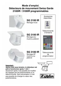 Notice Züblin SWISS GARDE SG 3100 IR Détecteur de mouvements