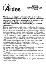 Notice ARDES GUSTAVO AR6210B Elektromos sütő