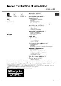 Notice HOTPOINT-ARISTON TVF 751 (EU) Sèche-linge