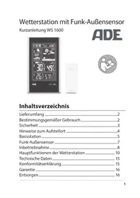 Notice ADE WS 1600 Station Météo