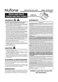 Notice NuTone QTXEN150FLT Ventilateur